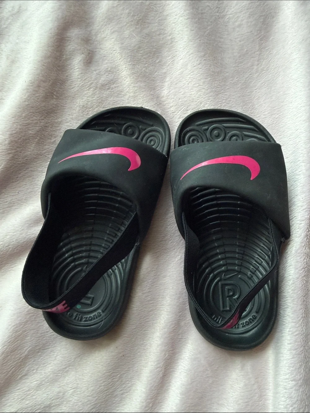 Nike Women’s Black Slides with Hot Pink Swoosh